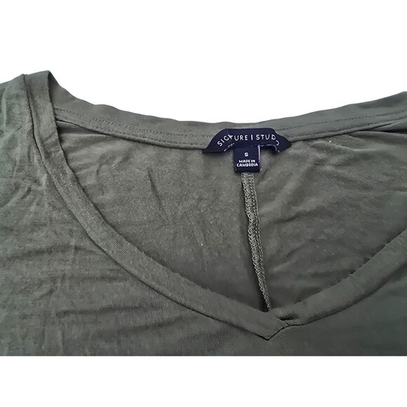 Olive Green Womens V-Neck Loose Fit Top By Signature Studio - Size S - Picture 3 of 5